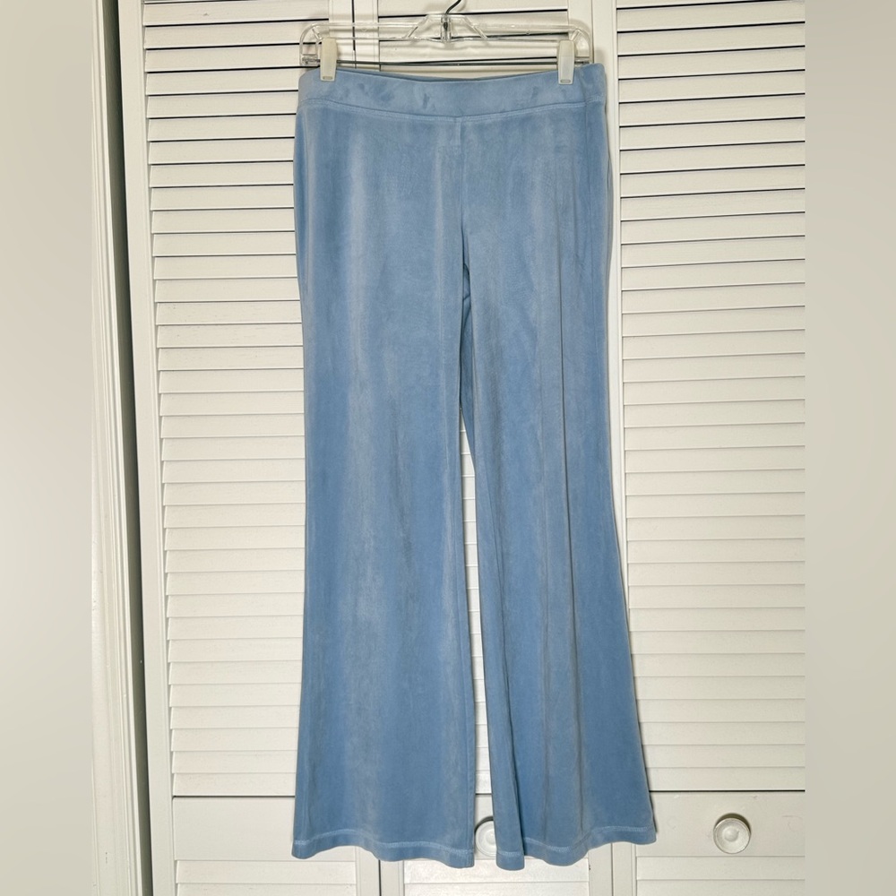 Juicy Couture Velour Spellout Track Pants Size M Light Blue Rhinestone Y2K Bling - Picture 3 of 10